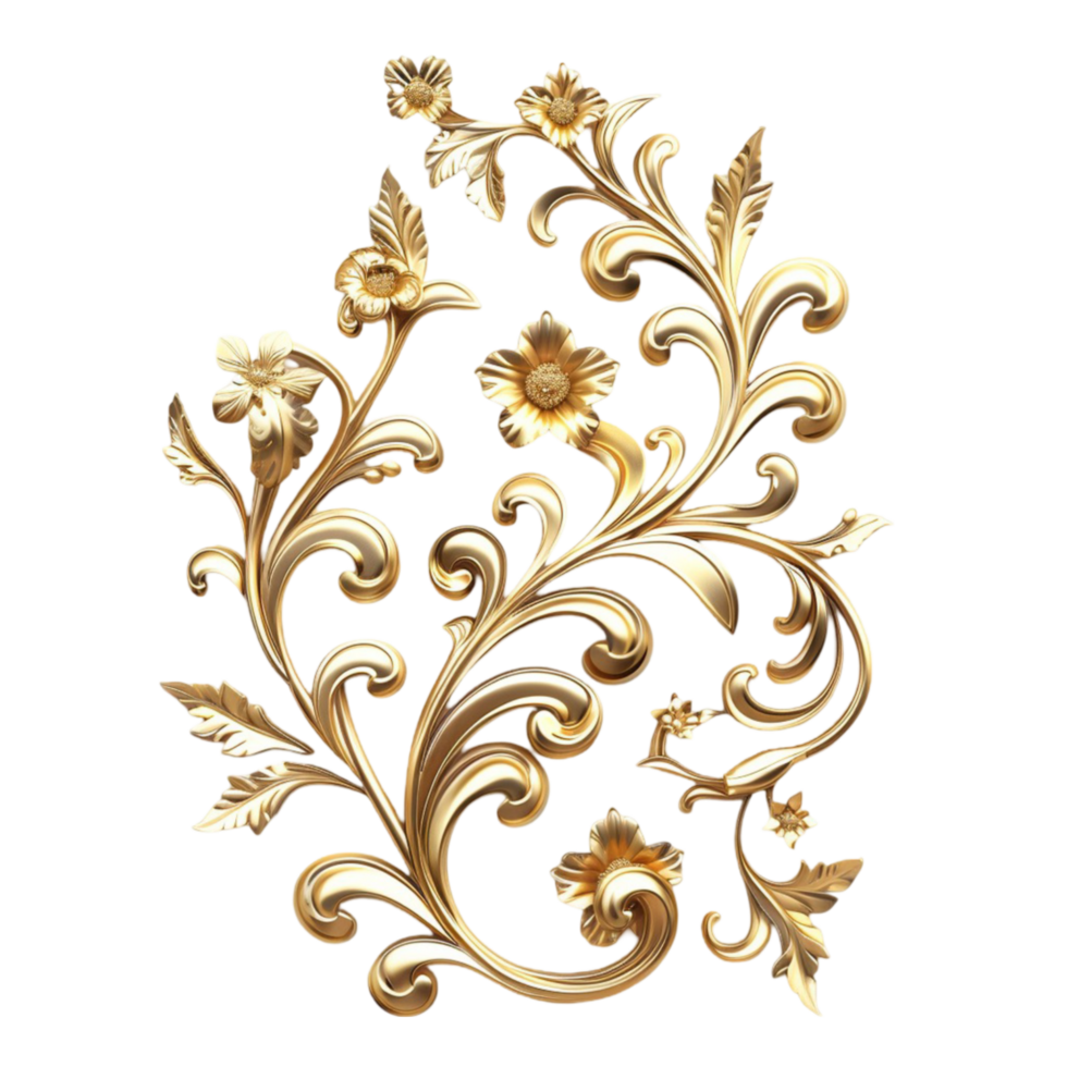 Elegant Golden Floral Design on a Transparent Background AI-Generative png