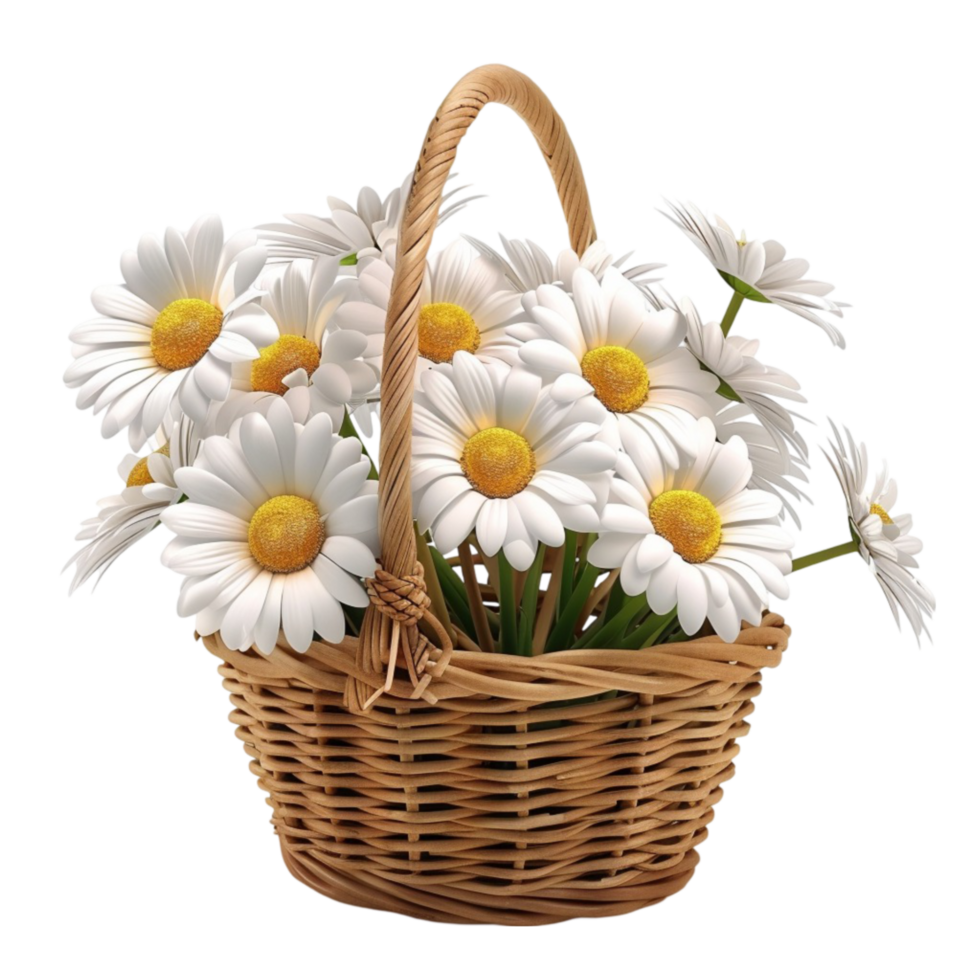 Bouquet of Daisy Flowers in Basket on Transparent Background AI-Generative png