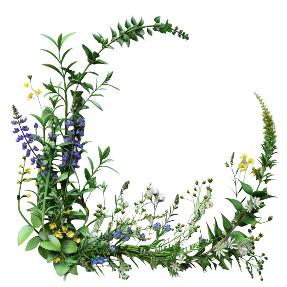 A Wreath of Wildflowers on a Transparent Background AI-Generative png
