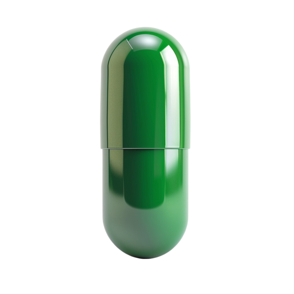 Single Green Capsule Pill on Transparent Background AI-Generative png