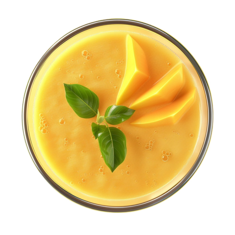 Mango Smoothie with Mango Slices and Leaves on Transparent Background AI-Generative png