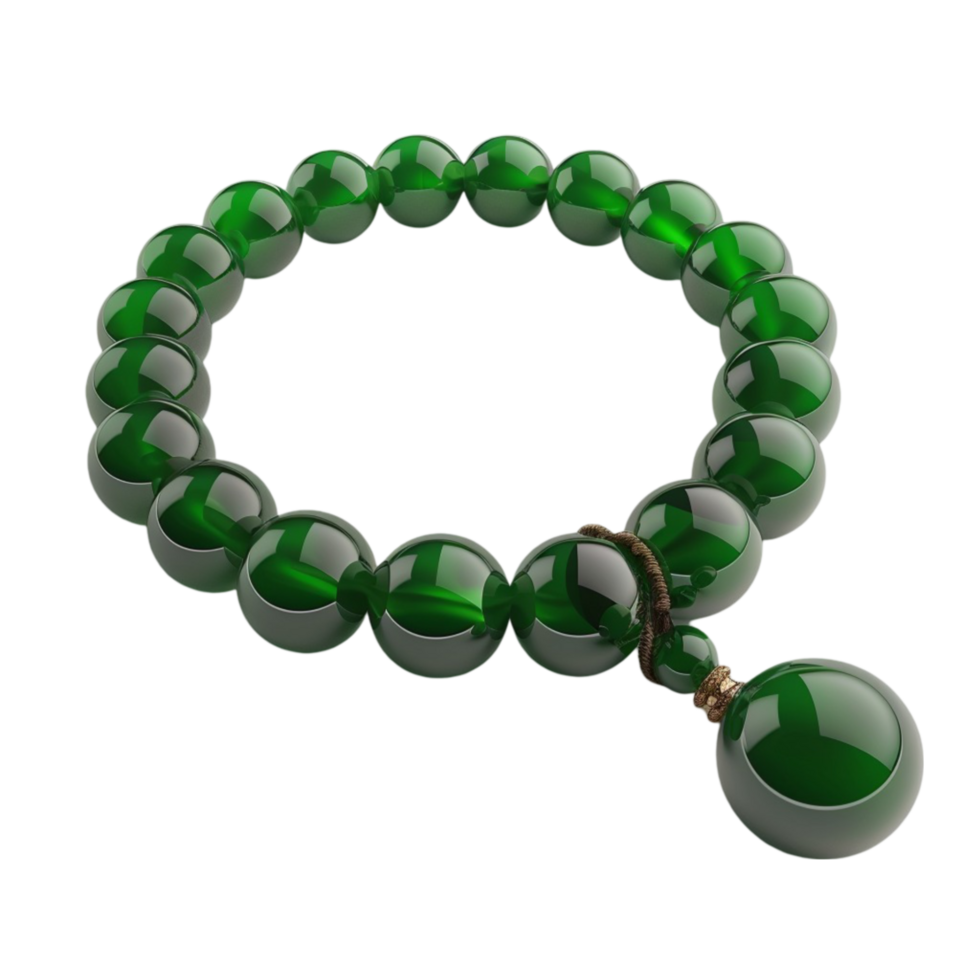 Green Jade Bracelet with Gold Pendant on Transparent Background AI-Generative png