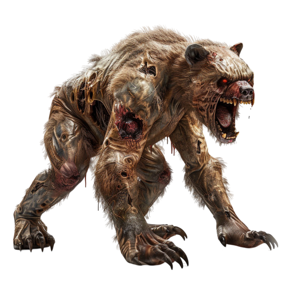 Zombie Bear with Blood on Face on Transparent Background AI-Generative png