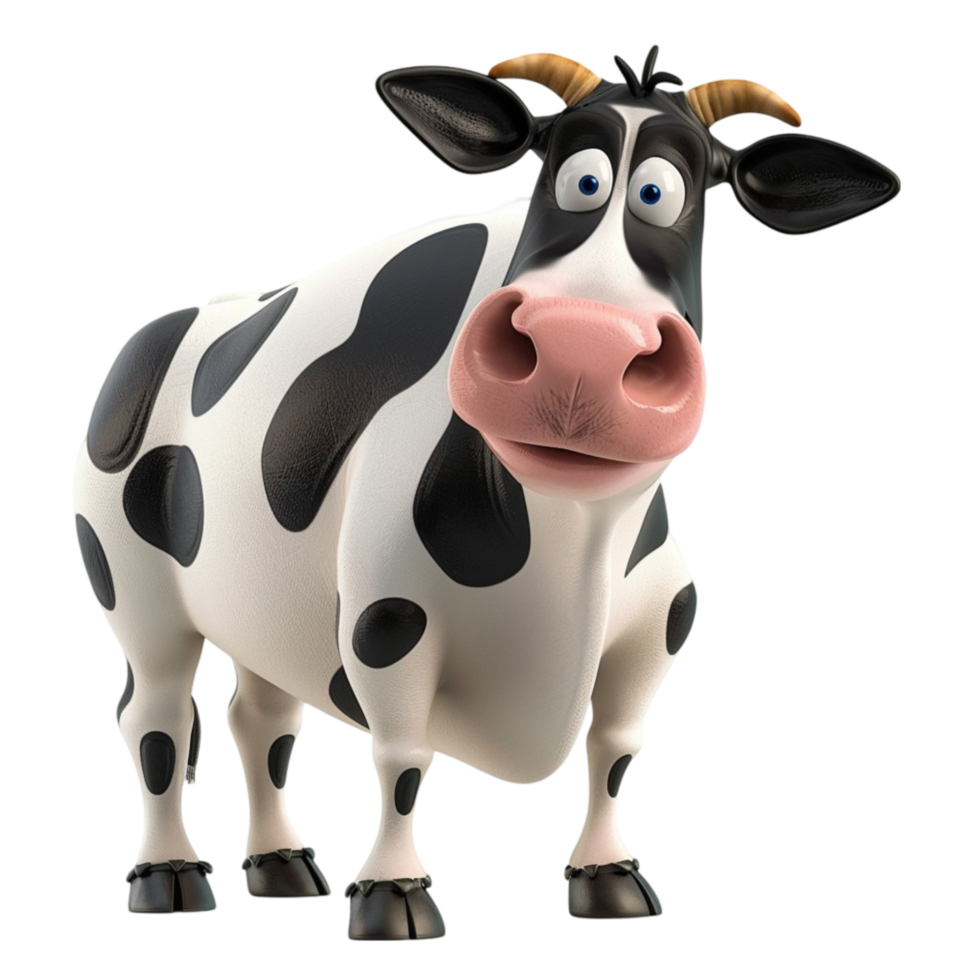 Cartoon Cow with Big Eyes and Big Horns on Transparent Background AI-Generative png