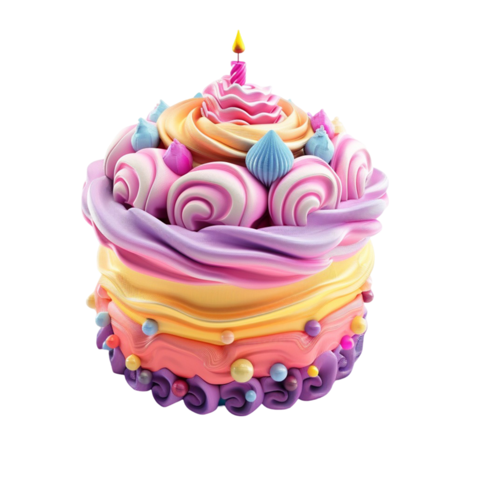 Cake with Candle on Top on Transparent Background AI-Generative png