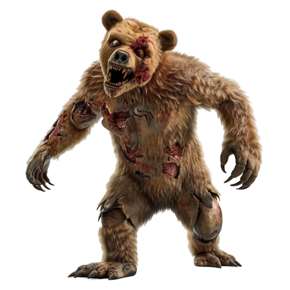 Bear with Blood on Face and Claws on Transparent Background AI-Generative png