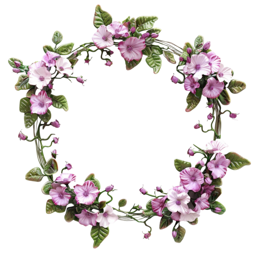 Wreath of Pink Flowers on Transparent Background AI-Generative png