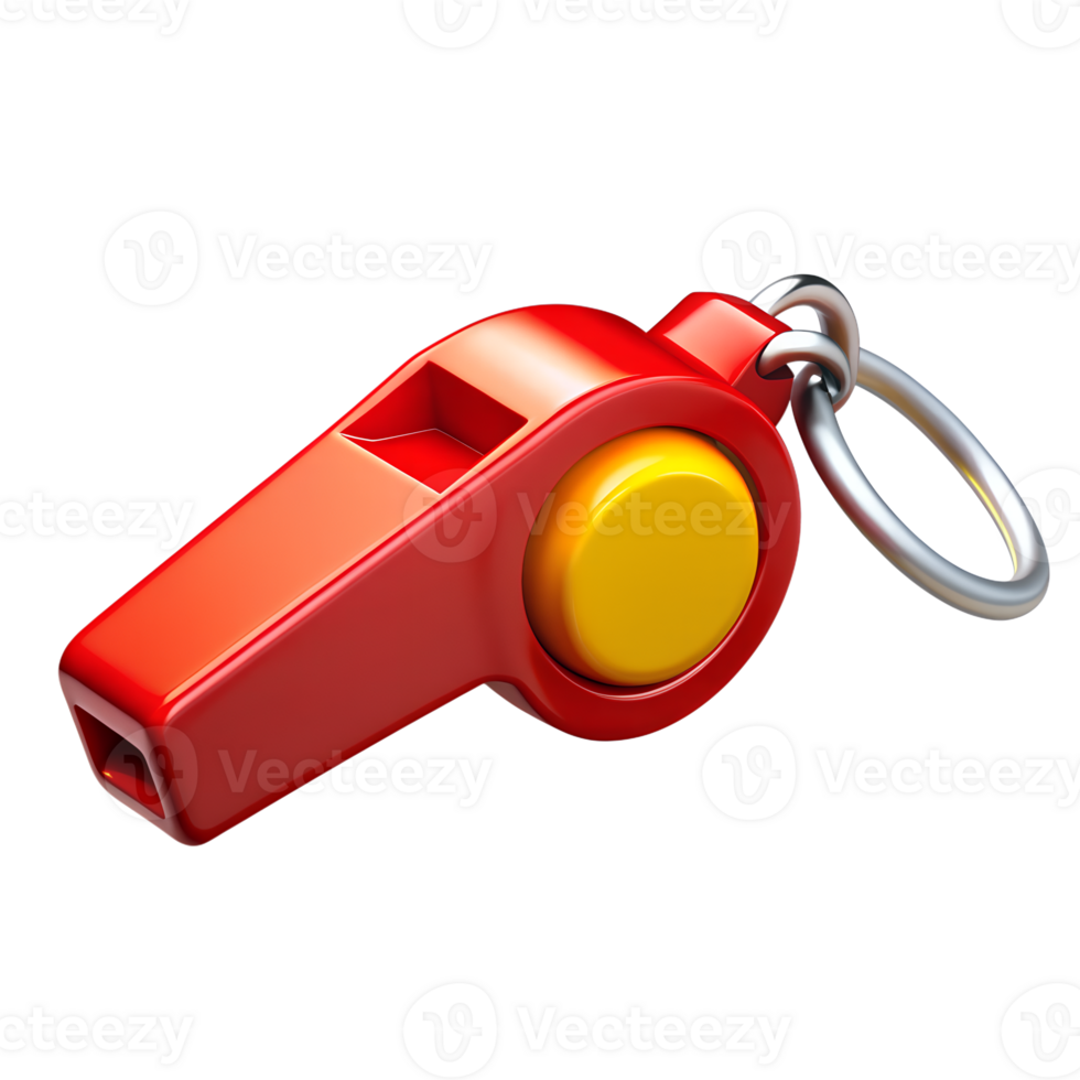 Referee's whistle. Football stickers 3D rendering in Spain colors isolated on transparent background. Volumetric icons of football and football fans. png