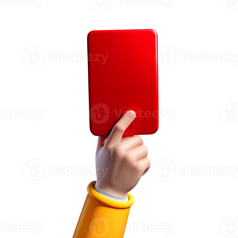 Referee's red card. Football stickers 3D rendering in Spain colors isolated on transparent background. Volumetric icons of football and football fans. png