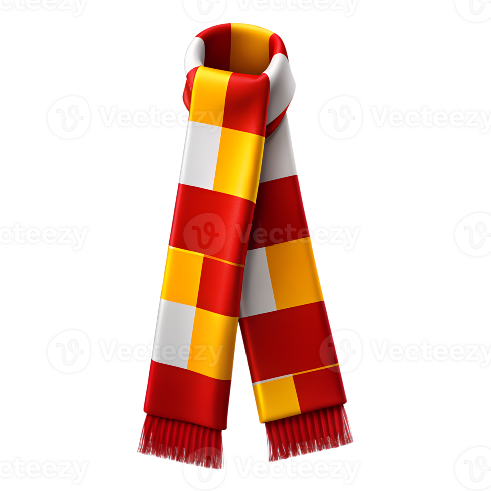 Fan scarf. Football stickers 3D rendering in Spain colors isolated on transparent background. Volumetric icons of football and football fans. png