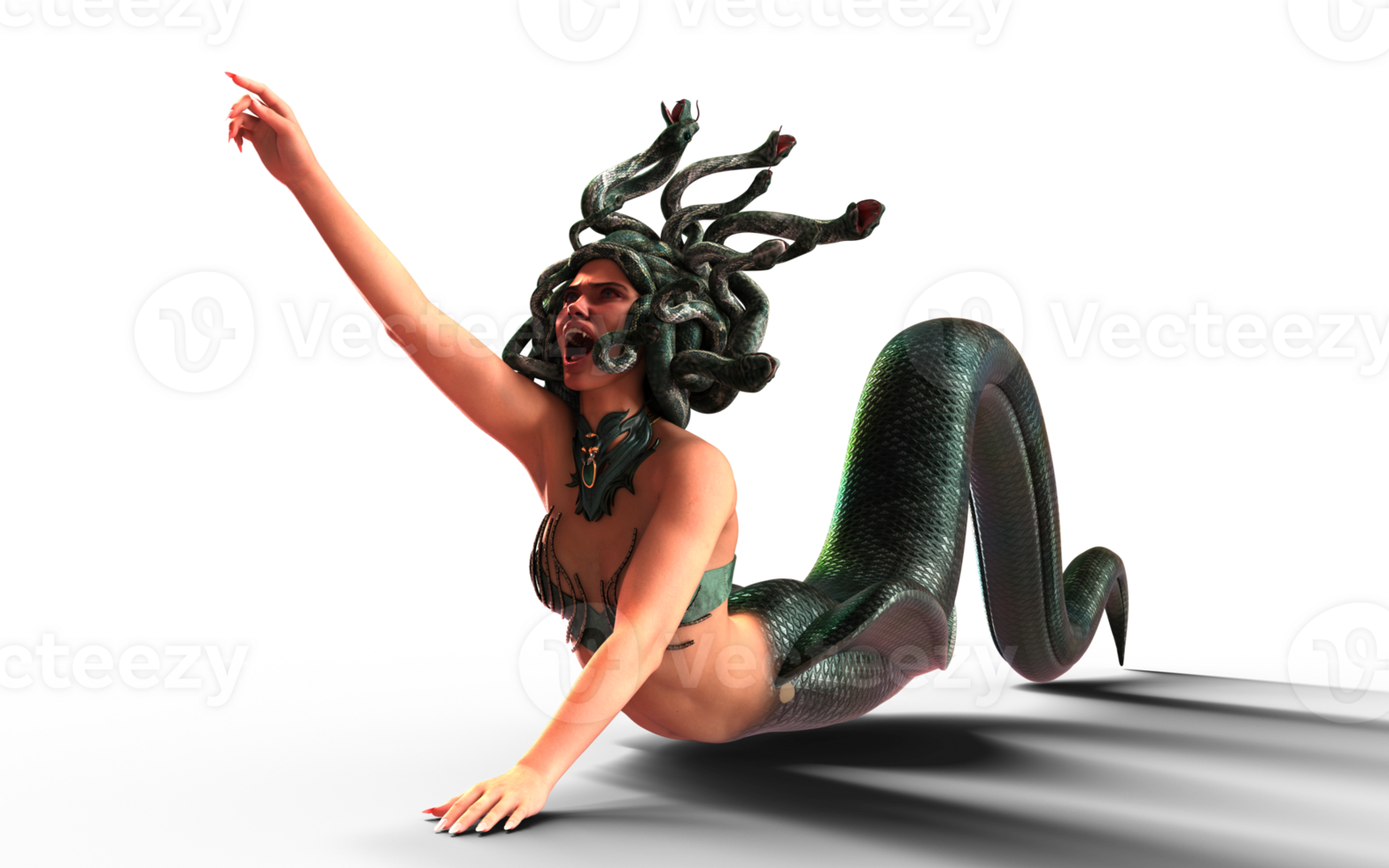 3d illustration pose of the Grecian mythological Medusa. png