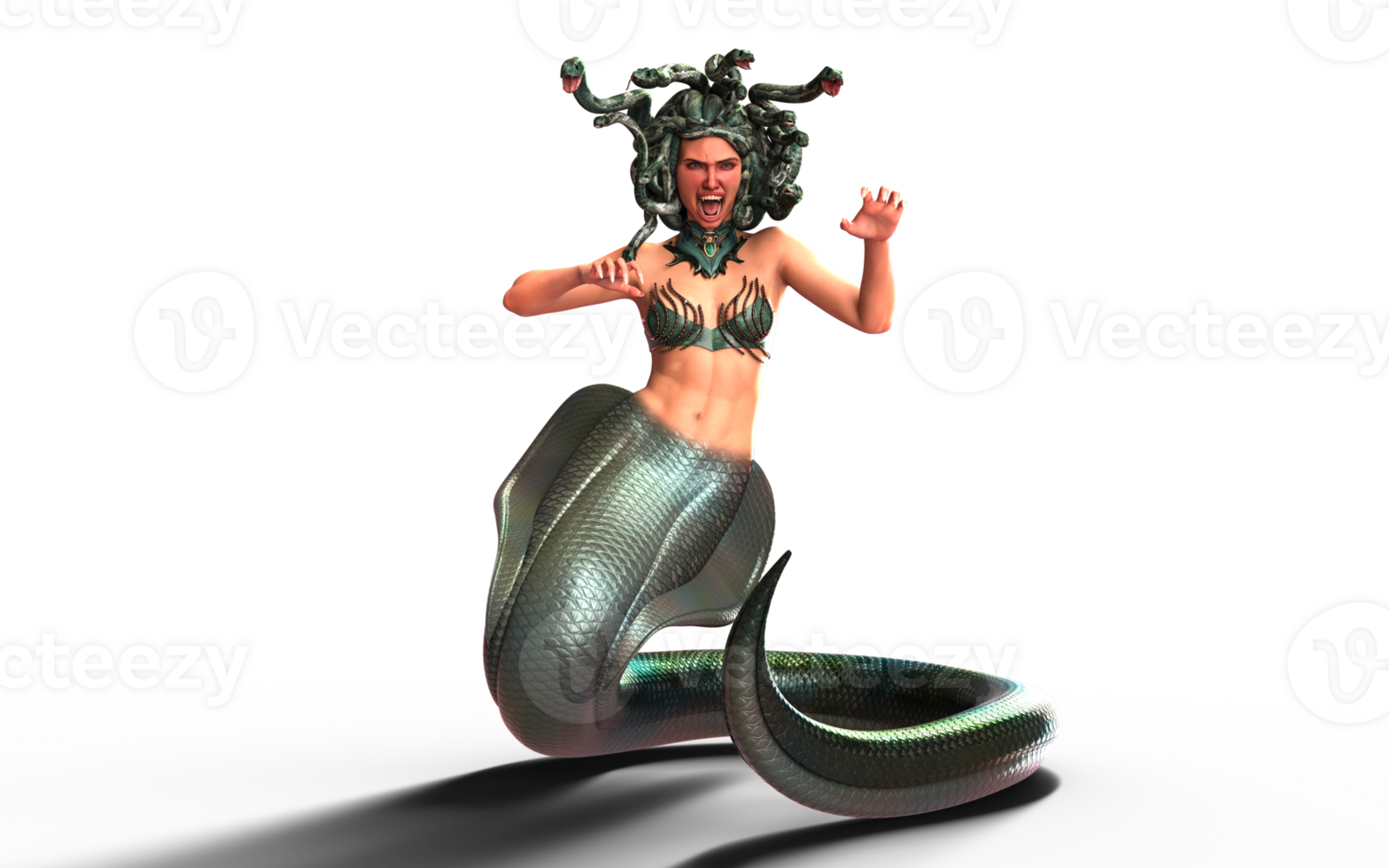 3d illustration pose of the Grecian mythological Medusa. png