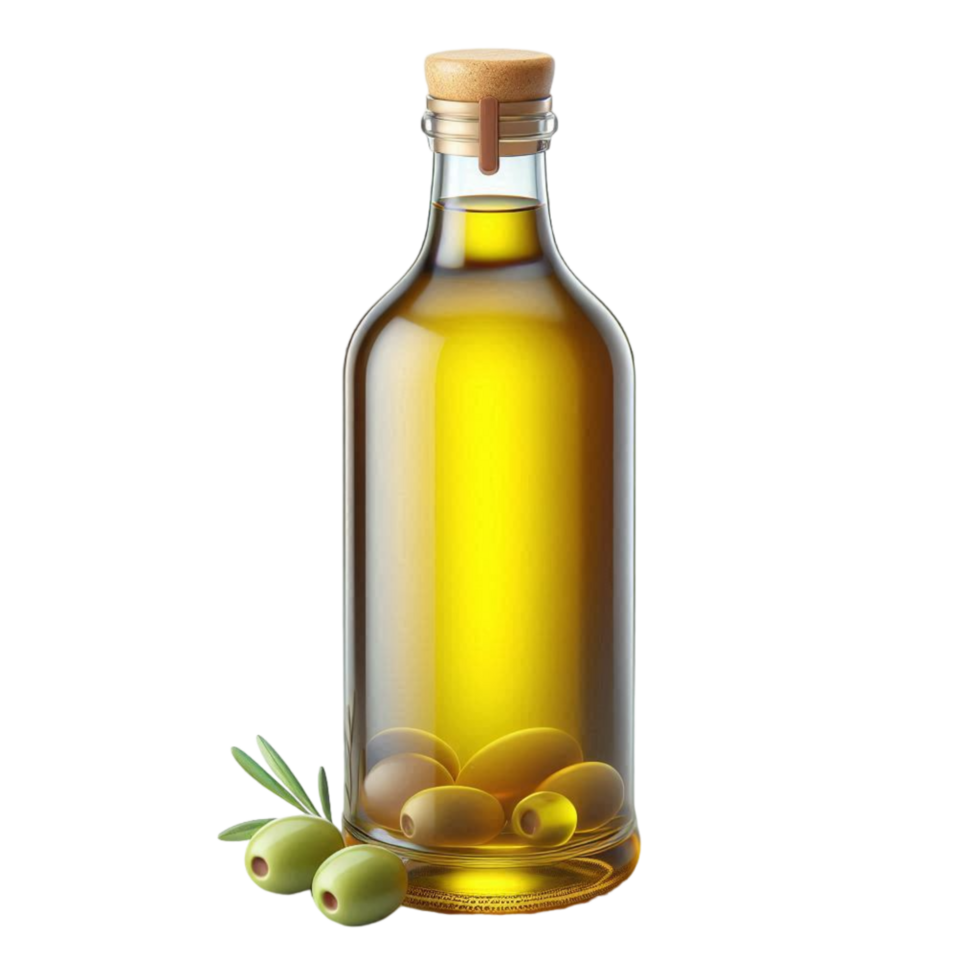 olive oil bottle with olive oil and olive branch png