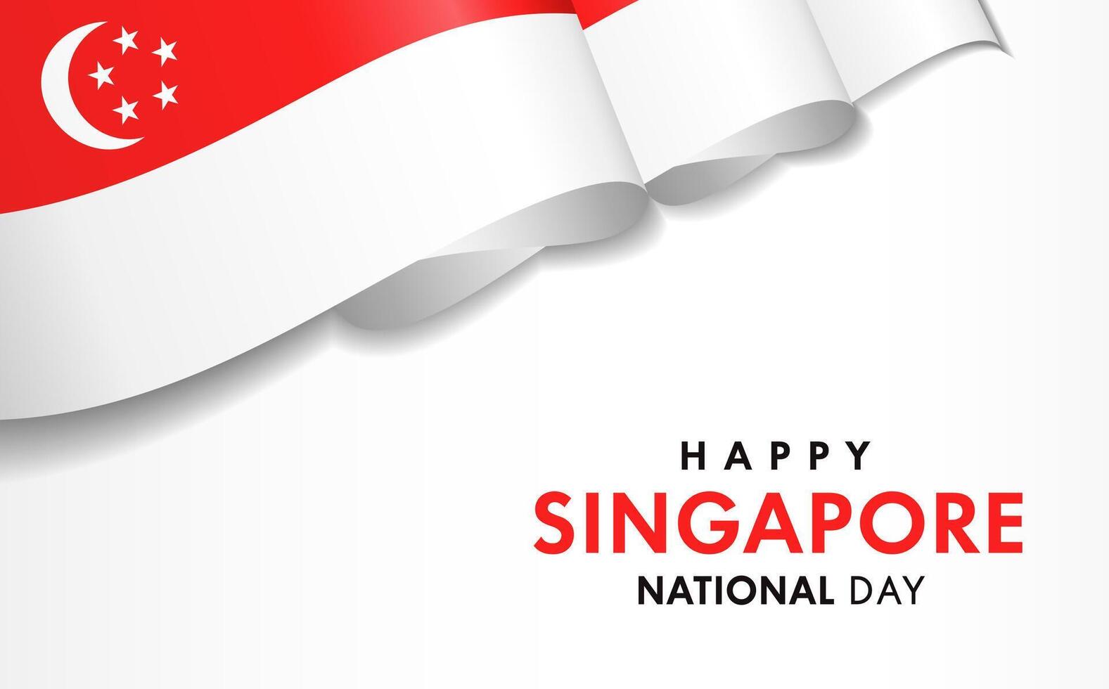 Happy Singapore National Day greeting card with 3d waving flag. vector