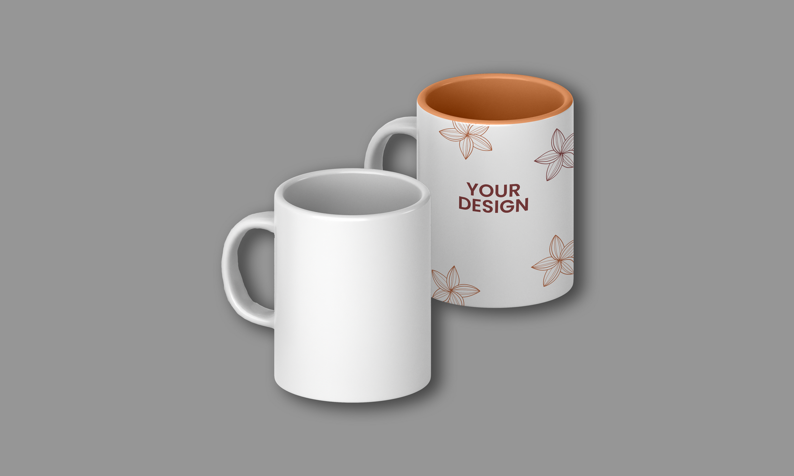 two white mugs with the words your design on them psd