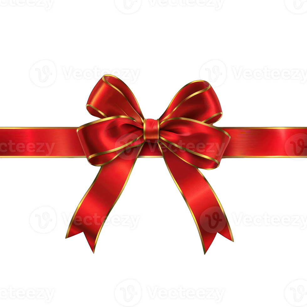 Red realistic bow ribbon, gift wrap decoration, isolated on a transparent background. , cutout, or clipping path. png
