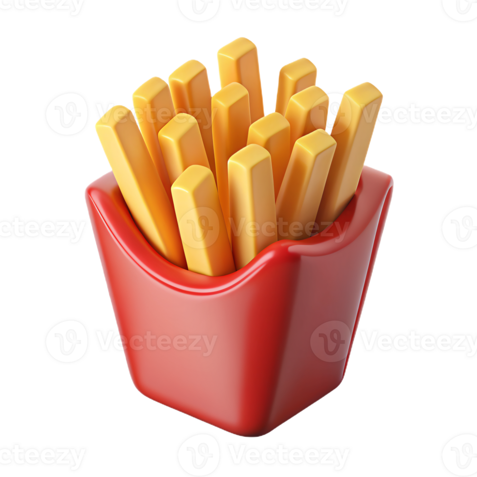 red plastic container with french fries inside. png