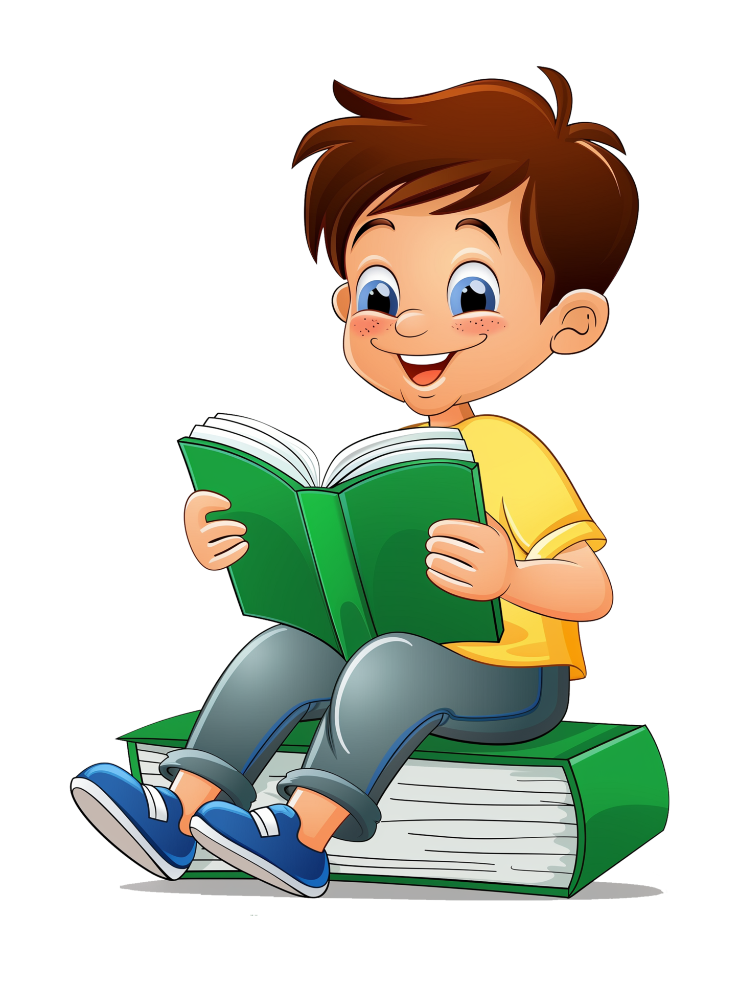 Boy Kid Reading Book Cartoon Style Isolated on Transparent Background