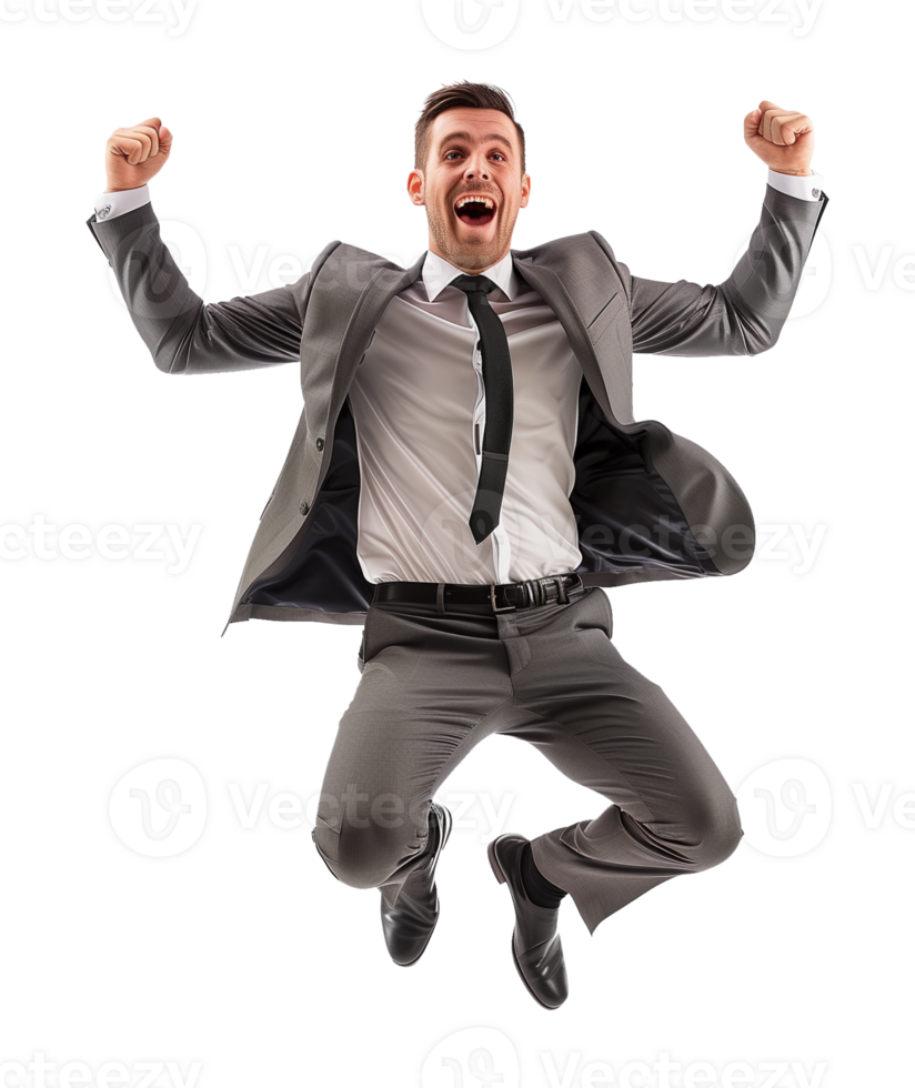Happy Excited Businessman Jumping Isolated on Transparent Background png