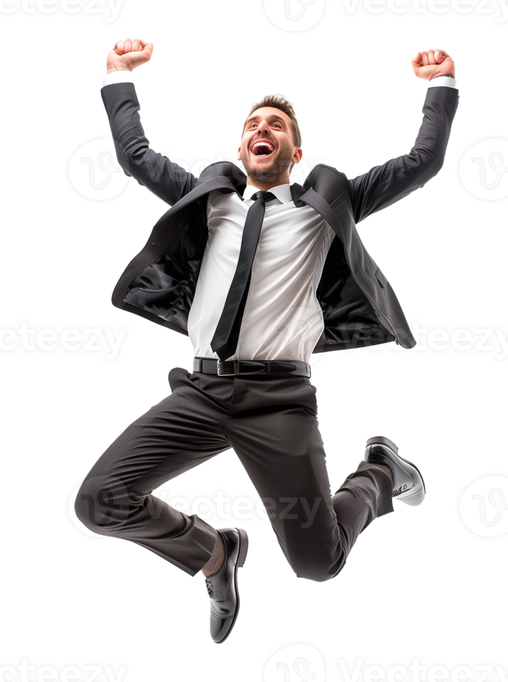 Happy Excited Businessman Jumping Isolated on Transparent Background png