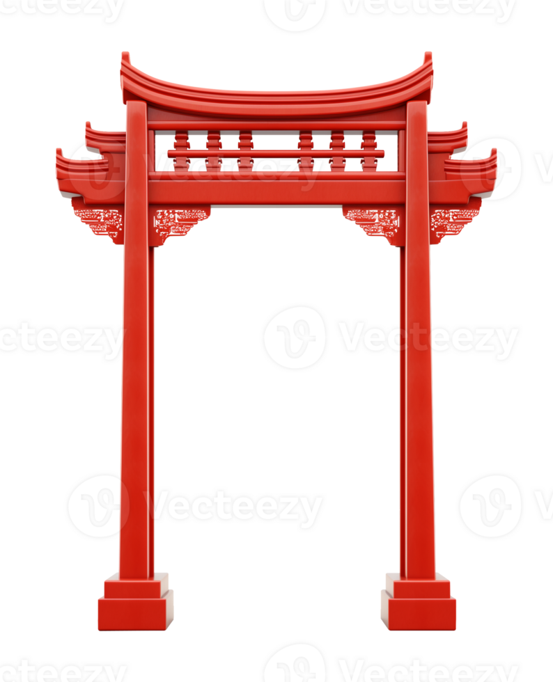 Paifang Red Chinese Gate Isolated on Transparent Background png
