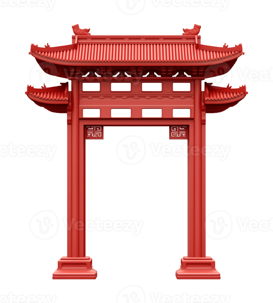 Paifang Red Chinese Gate Isolated on Transparent Background png