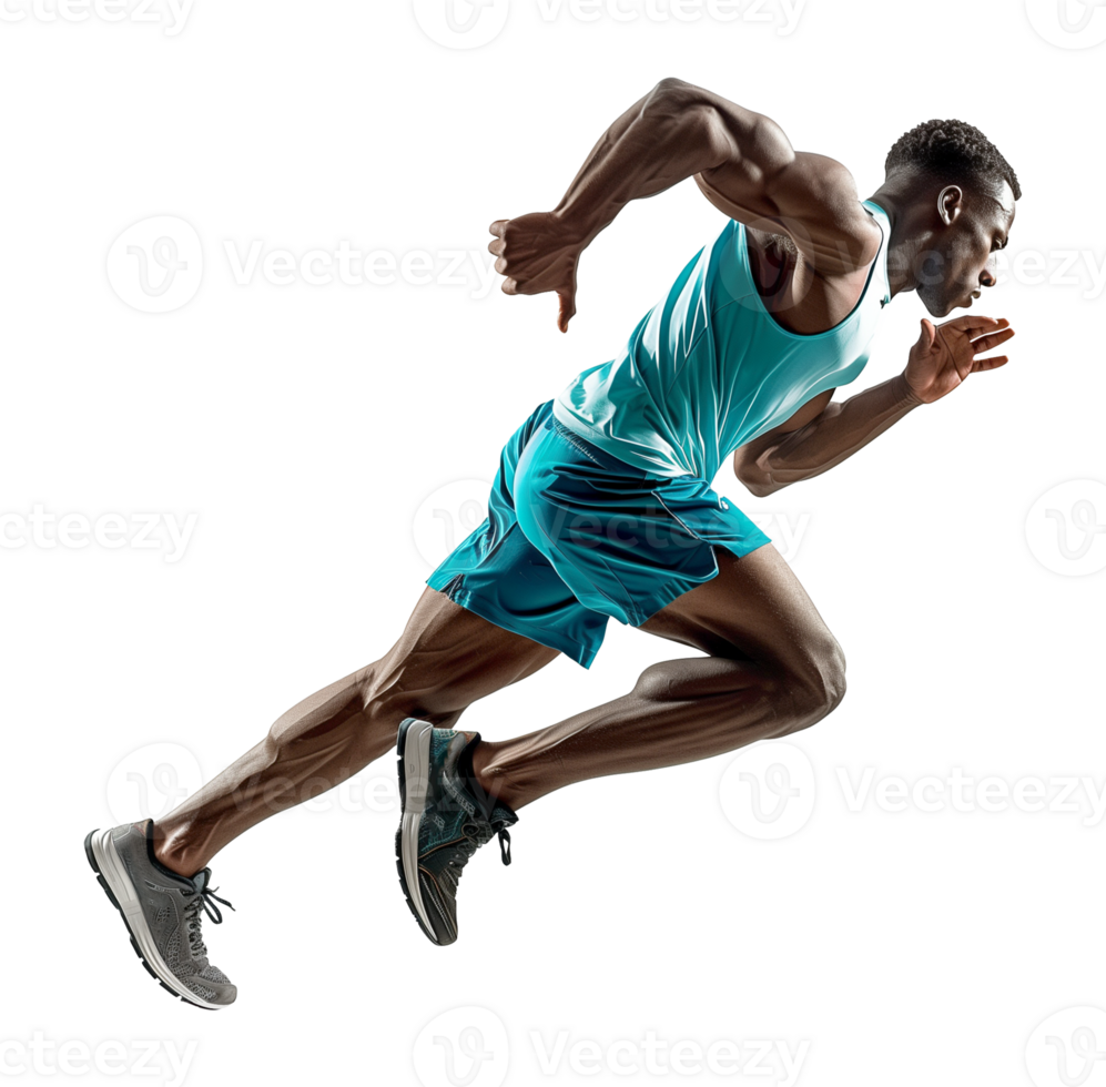 African American Athlete Running or Sprinting Isolated on Transparent Background png