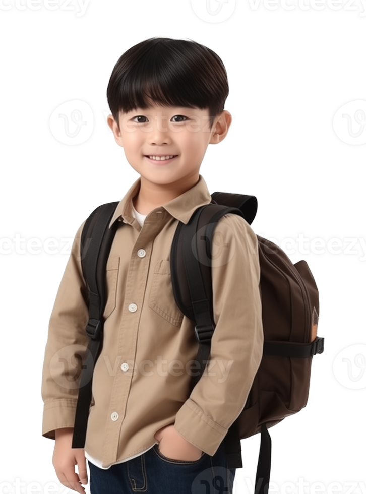 Asian Boy Kid Student With Backpack Isolated on Transparent Background png