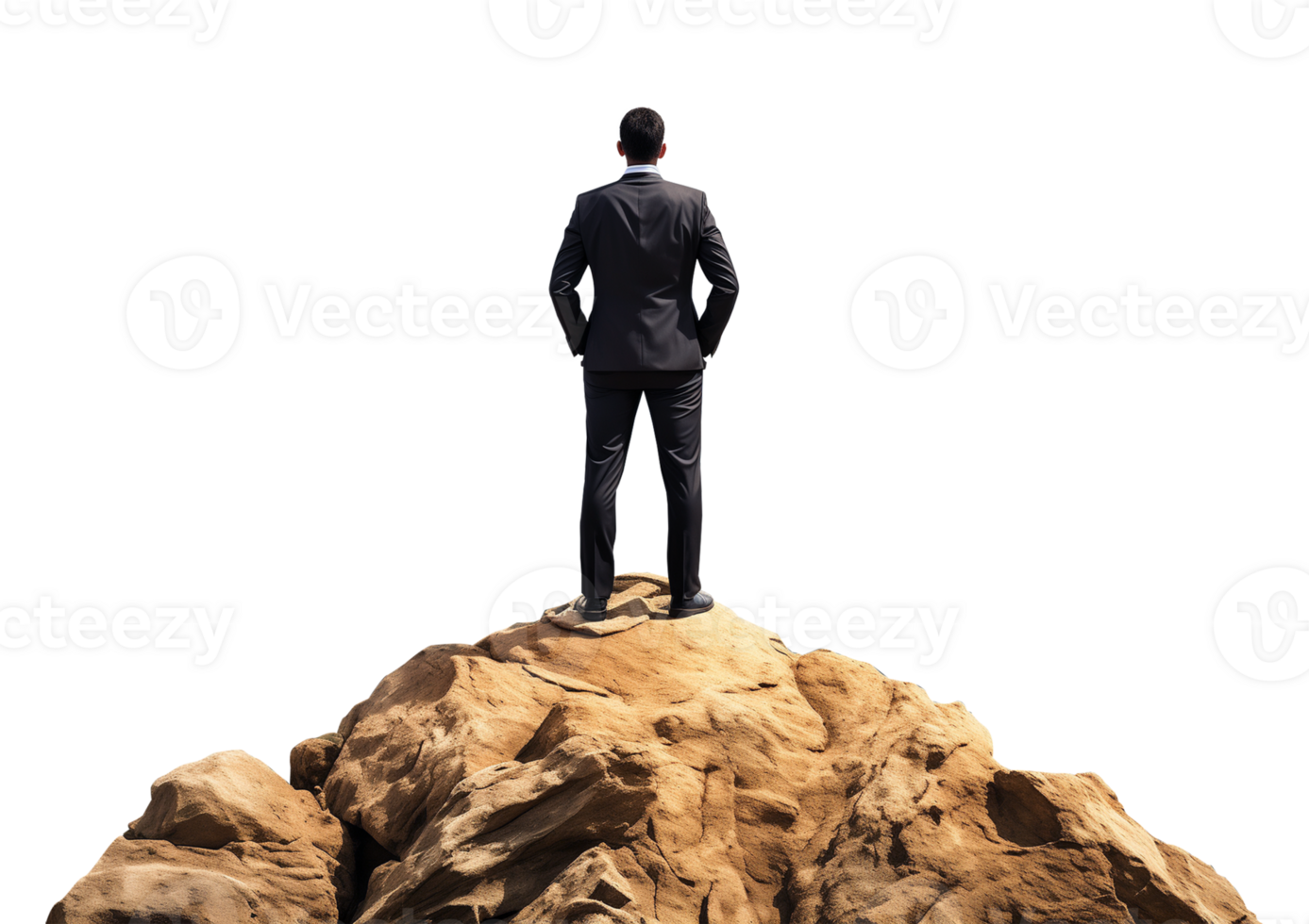 Businessman on Top of the Mountain Depicting Success Isolated on Transparent Background png