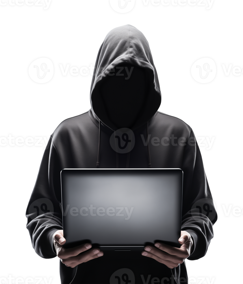 Hacker holding Laptop Isolated on Transparent Background png
