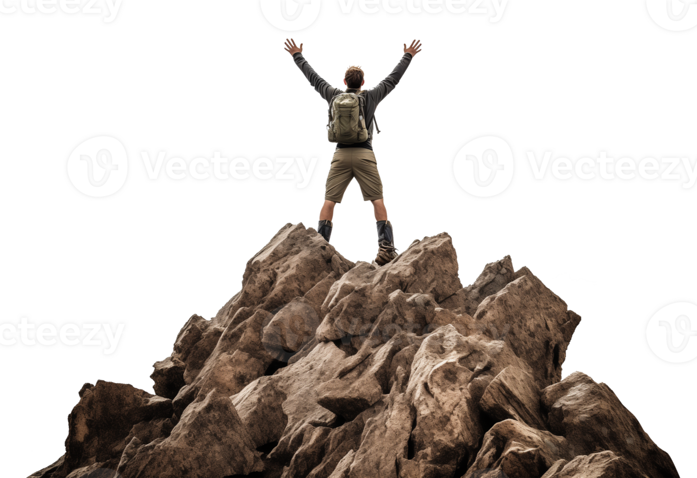 Man Celebrating on Top of the Mountain Depicting Success Isolated on Transparent Background png