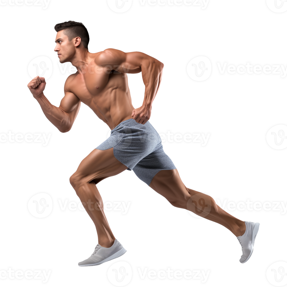 Male Muscular Athlete Running or Sprinting Isolated on Transparent Background png