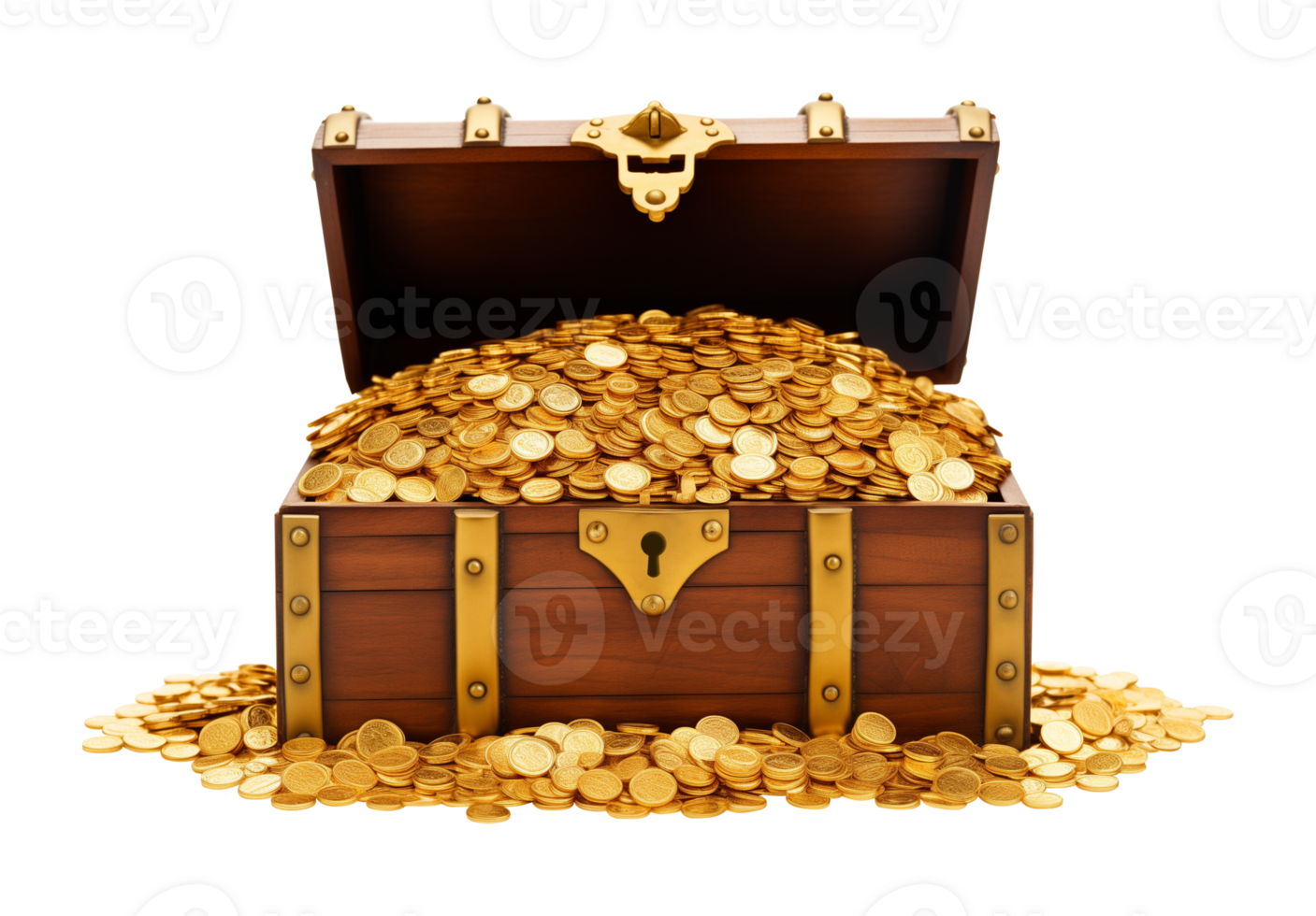 Treasure Chest Overflowing with Gold Coins Isolated on Transparent Background png
