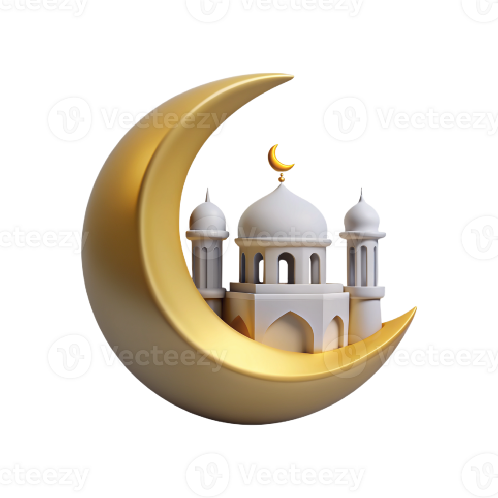 islamic mosque and crescent on transparent background png