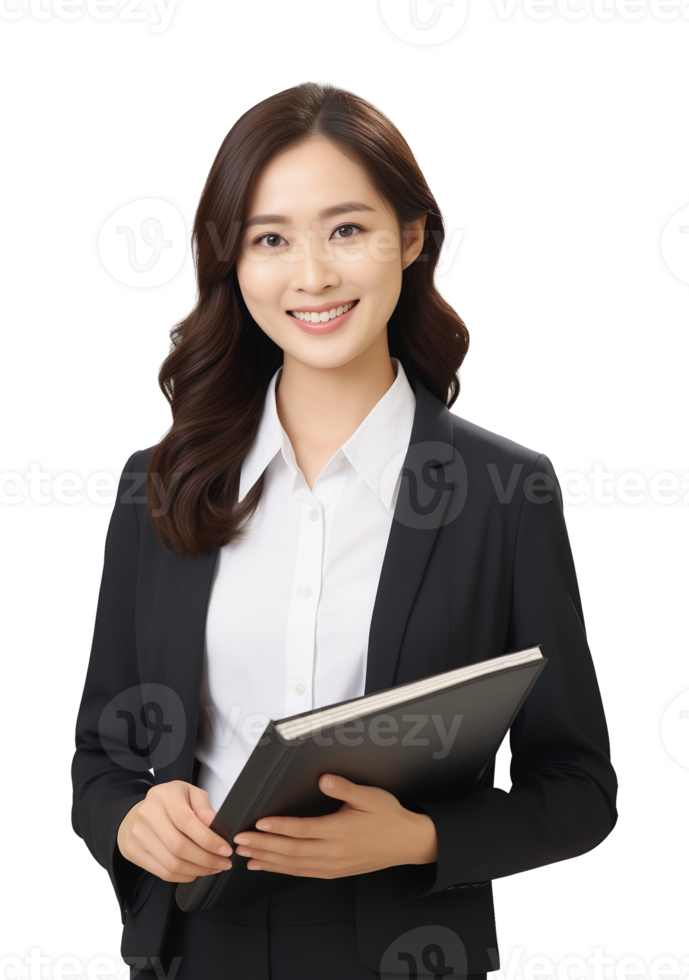 Female Asian Teacher Holding Book Isolated on Transparent Background png