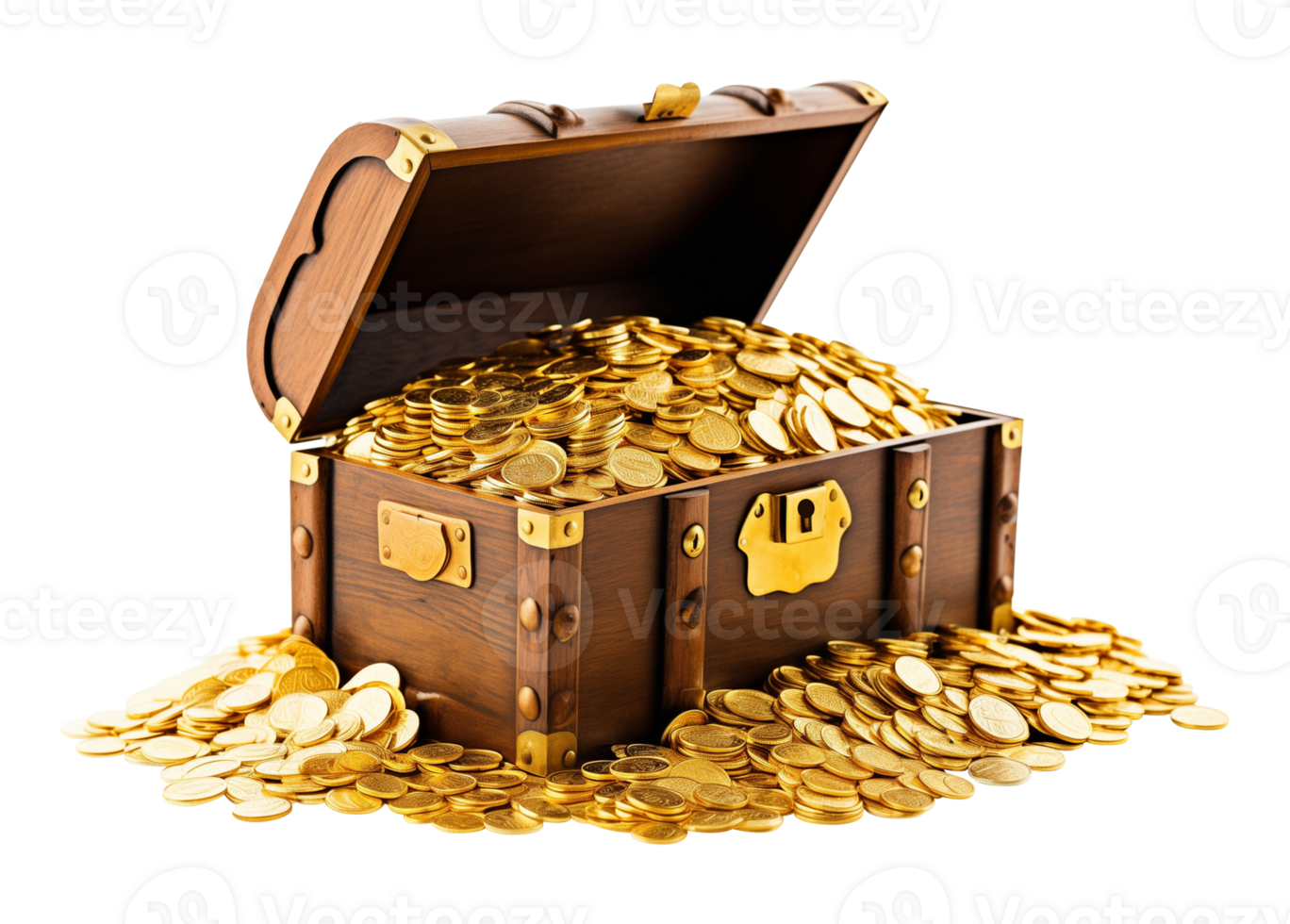 Treasure Chest Overflowing With Gold Coins Isolated on Transparent Background png