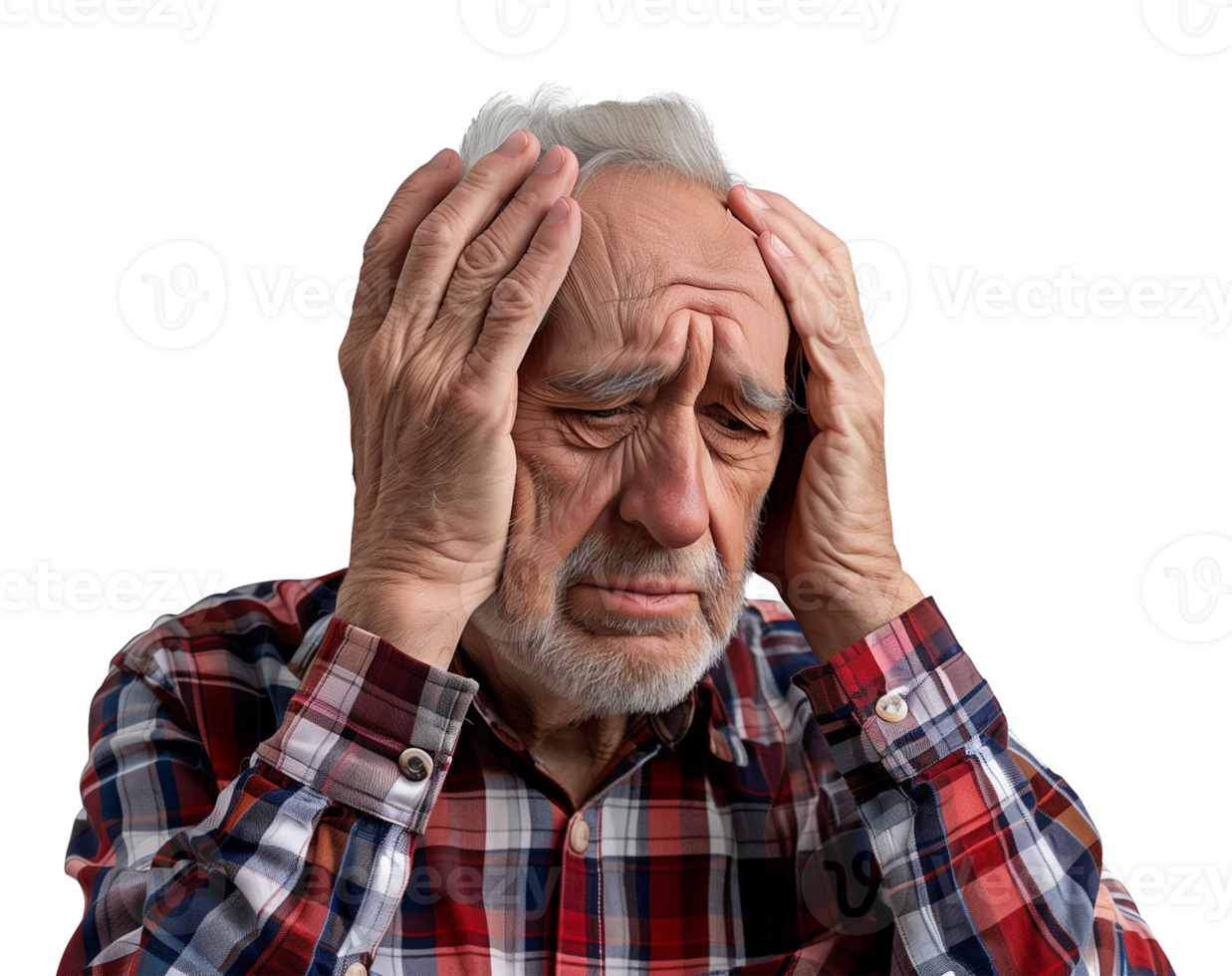 Old Man Senior Hands in Head Frustrated or Headache Isolated on Transparent Background png