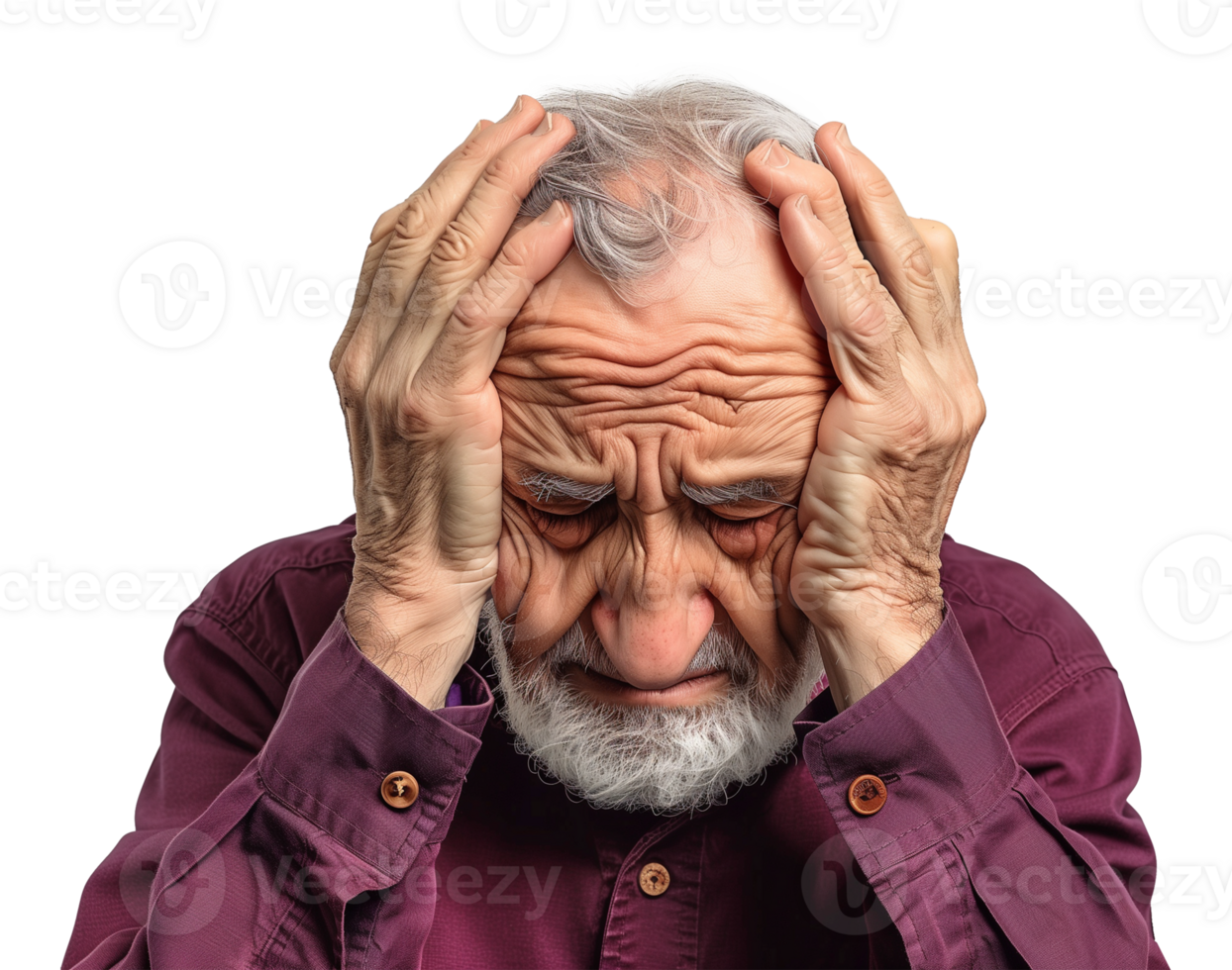Old Man Senior Hands in Head Frustrated or Headache Isolated on Transparent Background png