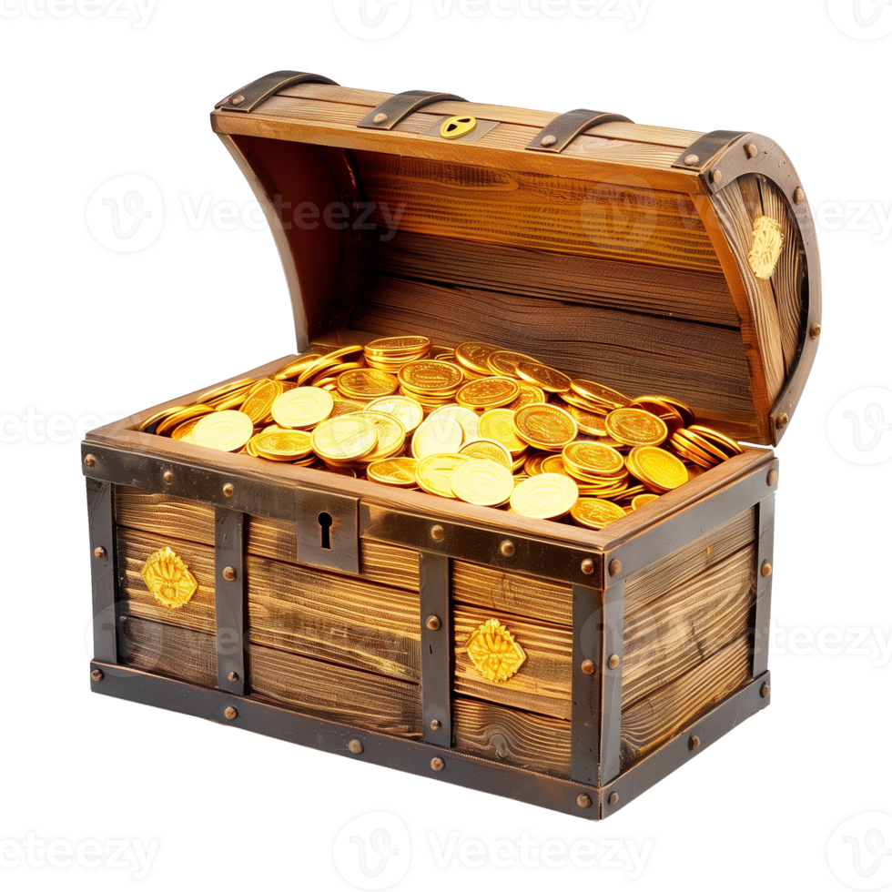 Treasure Chest With Gold Coins Isolated on Transparent Background png
