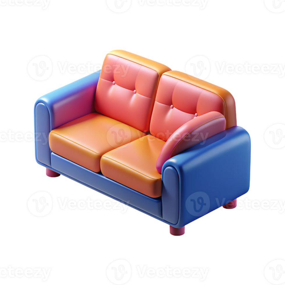 an orange and blue couch on a transparent background png