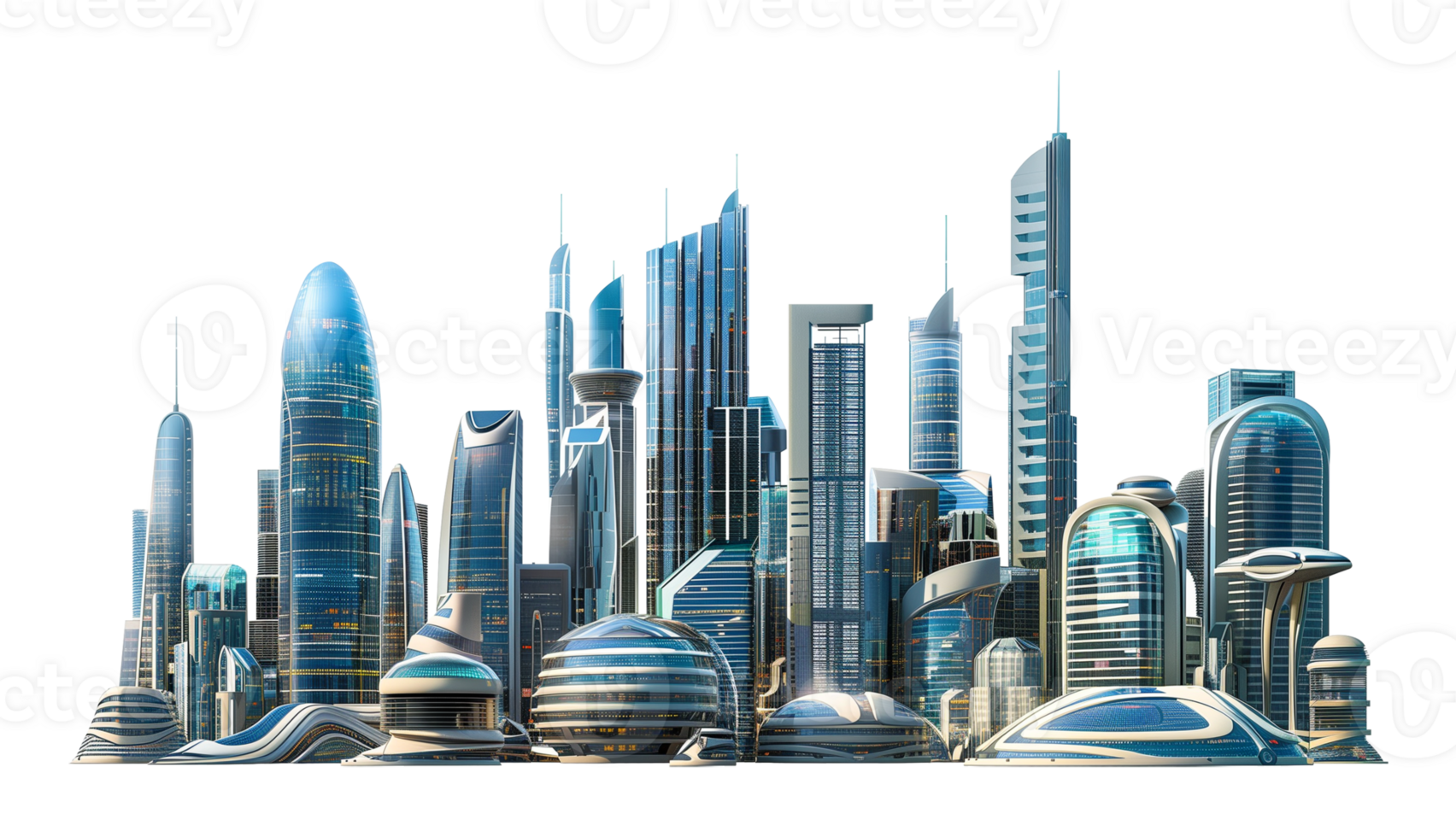 Futuristic City Building Skyline Isolated on Transparent Background png