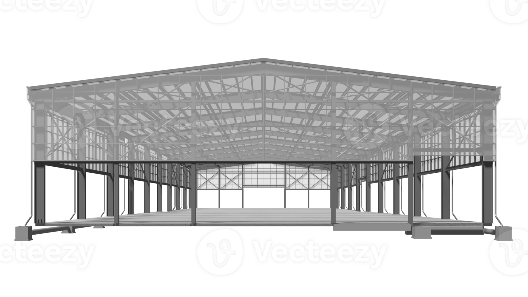 3D illustration of industrial building in transparent png