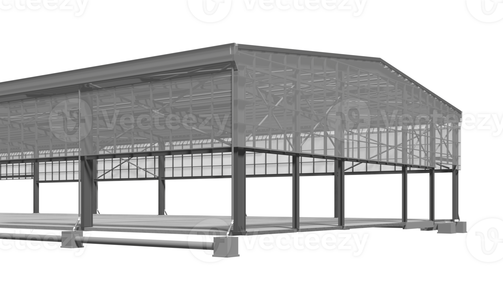 3D illustration of industrial building in transparent png