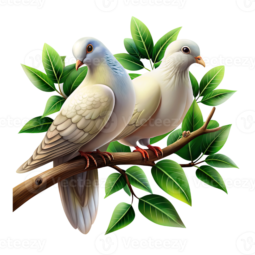 Two White Doves Perched On A Tree Branch png