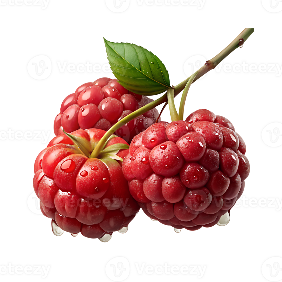 Red Raspberries On A Branch With Dew Drops png