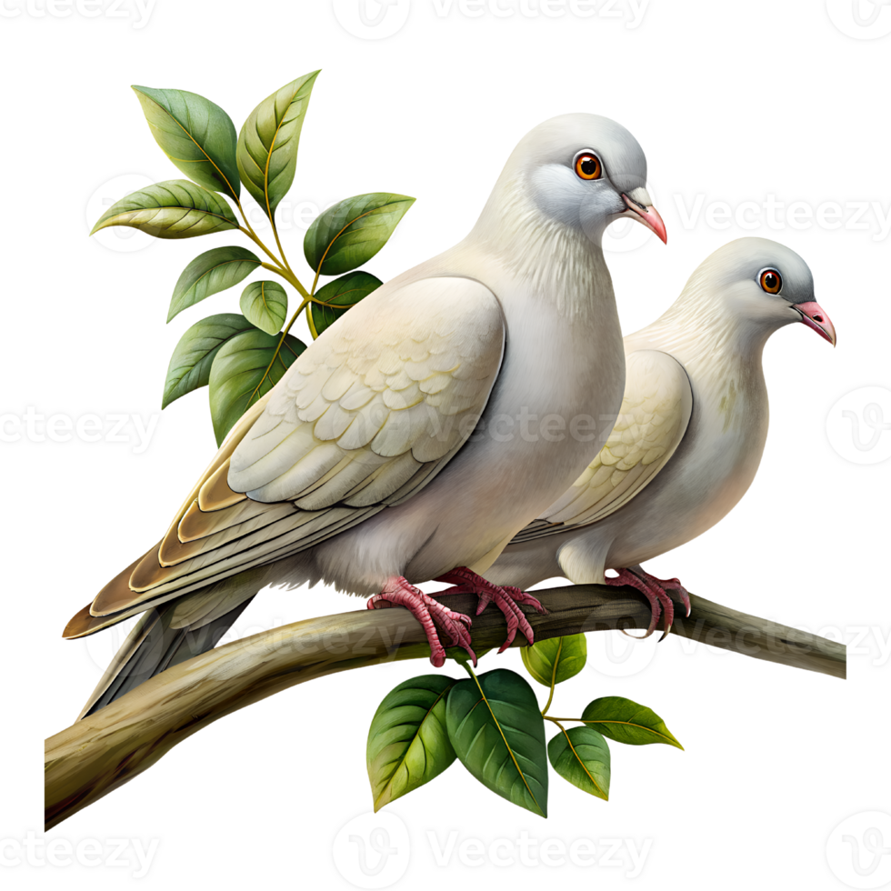 Two White Doves Perched On A Tree Branch high detail png