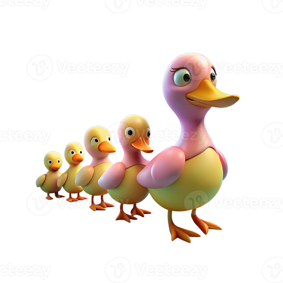 a cartoon duck family with one duck in front of the others png