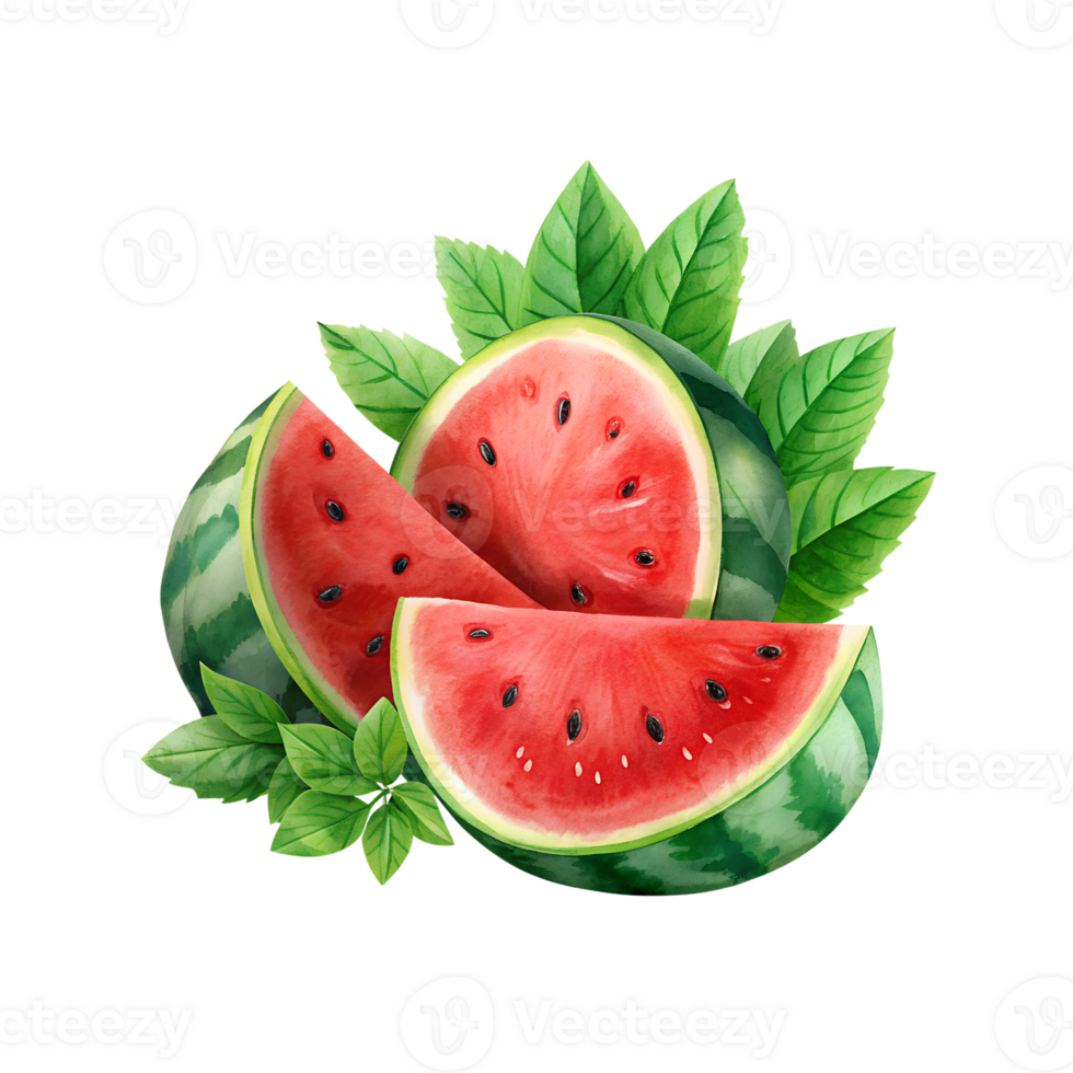 watermelon slices with leaves on a transparent background png