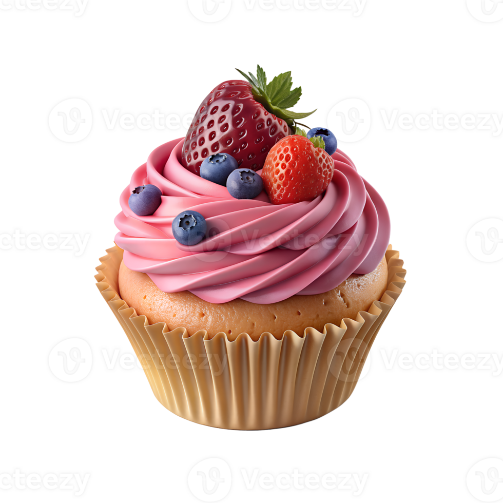 cupcake with strawberries and blueberries on top png