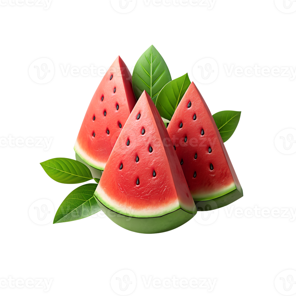 watermelon slices with leaves on a transparent background png